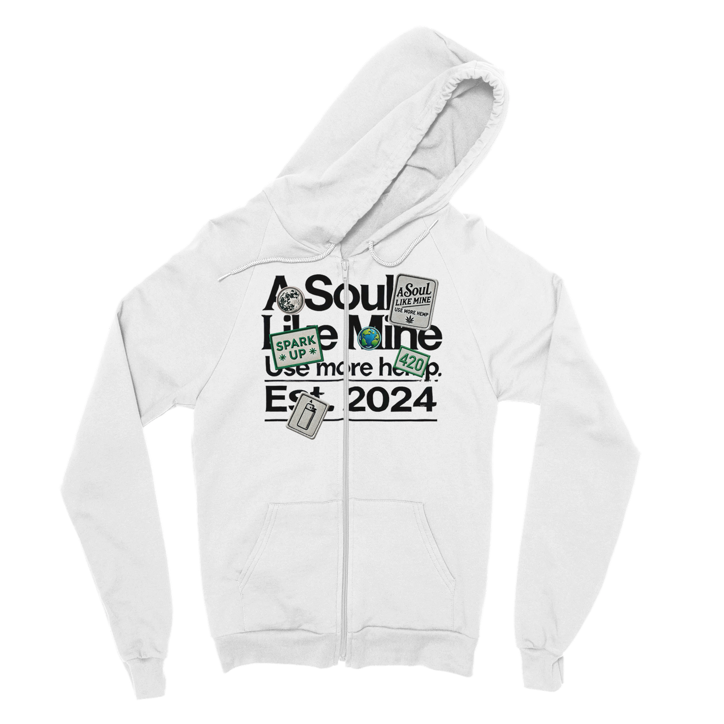 ASLM / Use More Hemp  / White Zip-Up Hoodie