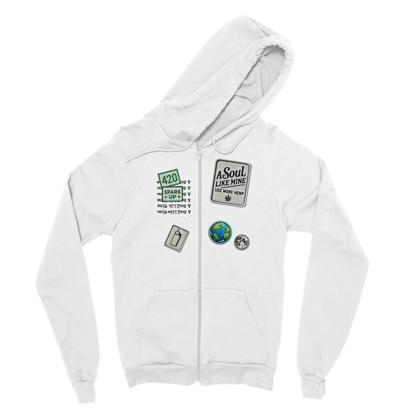 ASLM / Use More Hemp  / White Patch Zip-Up Hoodie