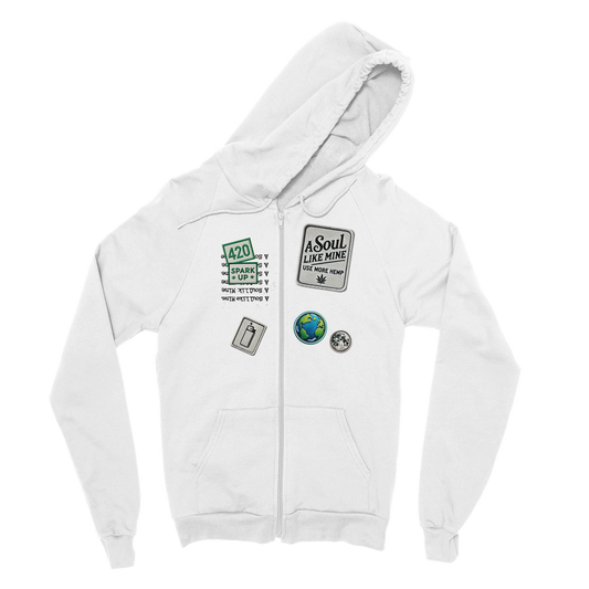 ASLM / Use More Hemp  / White Patch Zip-Up Hoodie